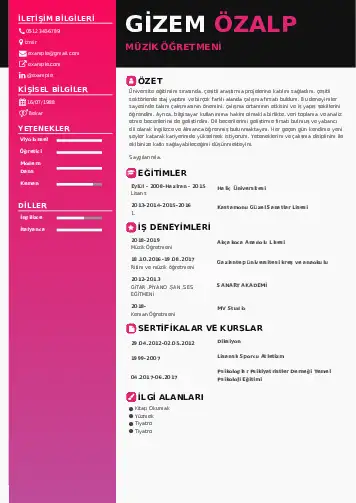 Müzik Öğretmeni Cv Örnekleri cv indir